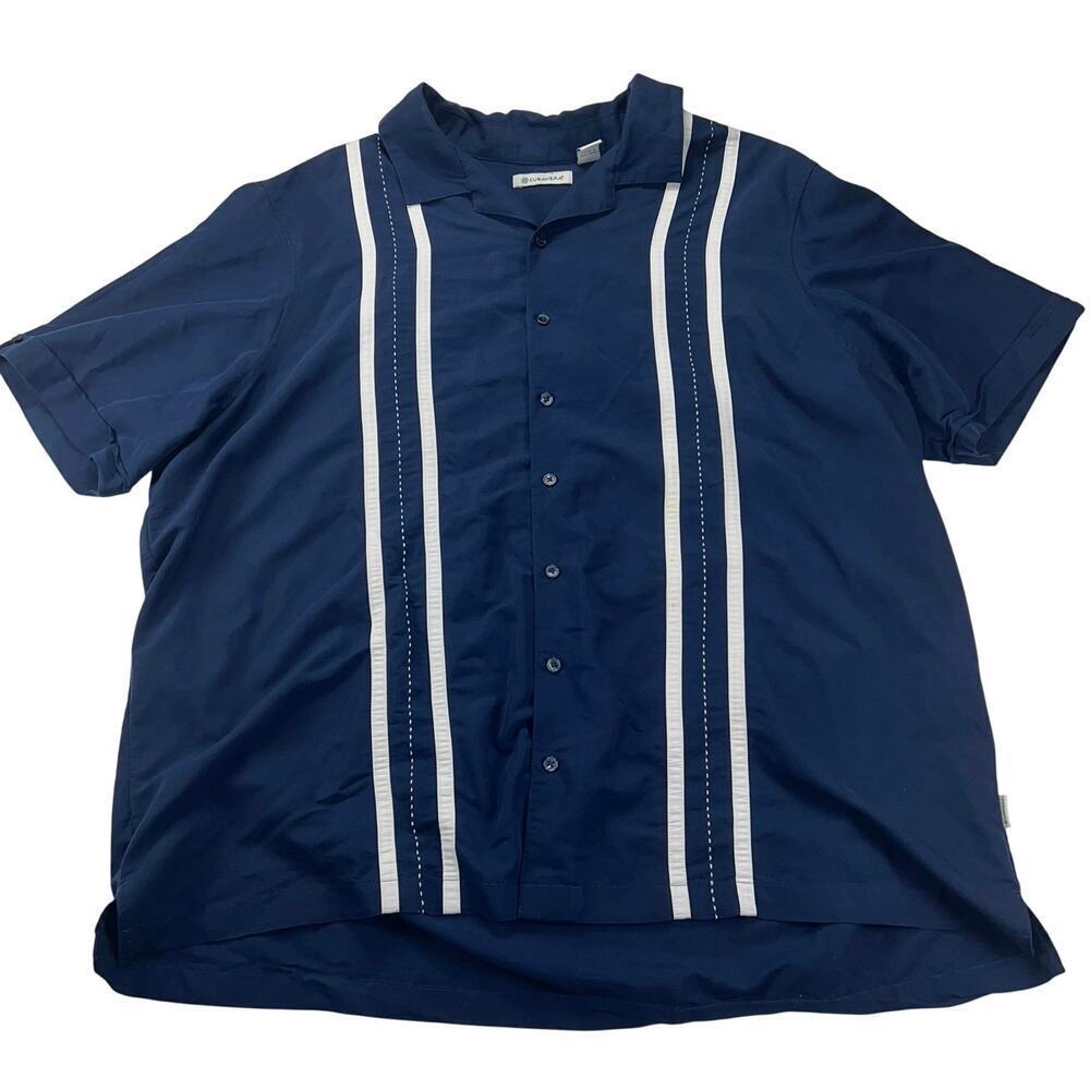 Cubavera Contrast Panel Camp Collar Shirt Navy Blue White Short Sleeve Size 2X - Picture 6 of 13
